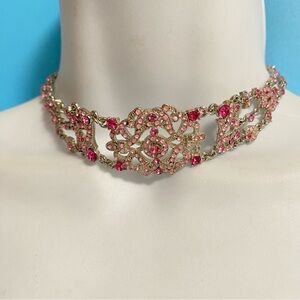 Pink Rhinestone Sparkly Choker Necklace